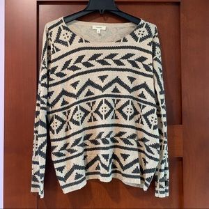 Anthropologie Freeway Aztec Tribal Print Pullover Crewneck Sweater Oversized